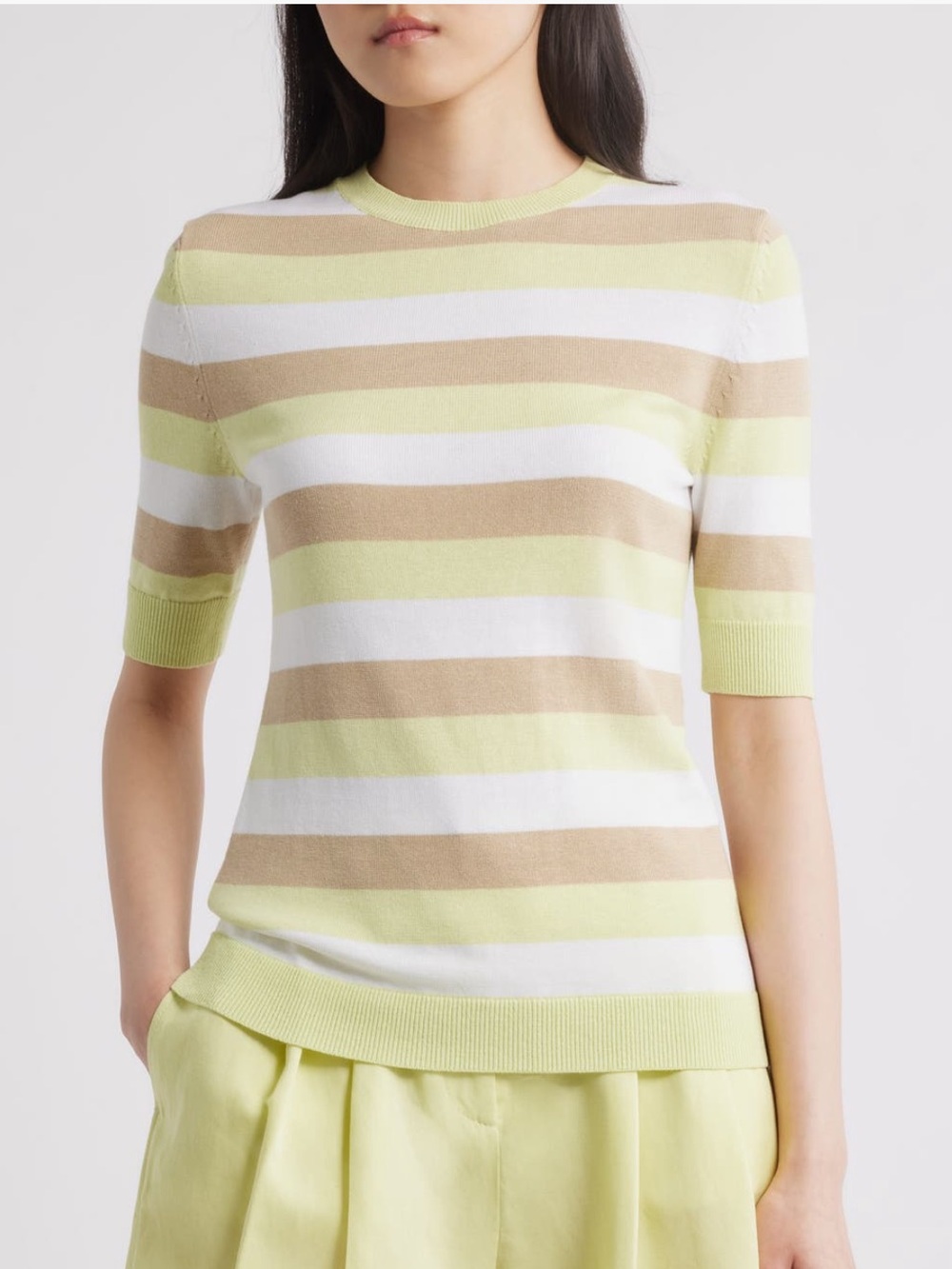 BOSS Short Sleeve Facuba Stripe Cotton Blend Sweater